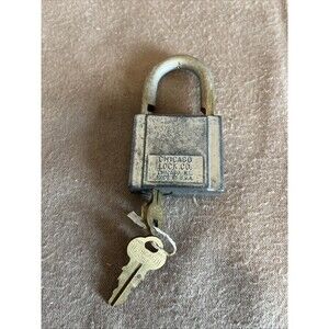 Vintage USA Chicago Lock Co. Steel Padlock H2002 With 2 Original Working Keys